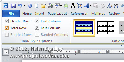 tables - formatting header rows