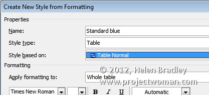 modify a table styles