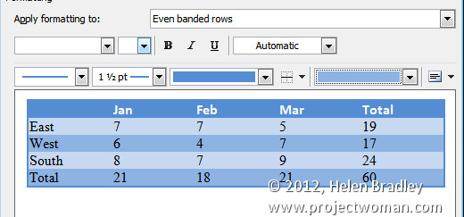 create your own custom word table format