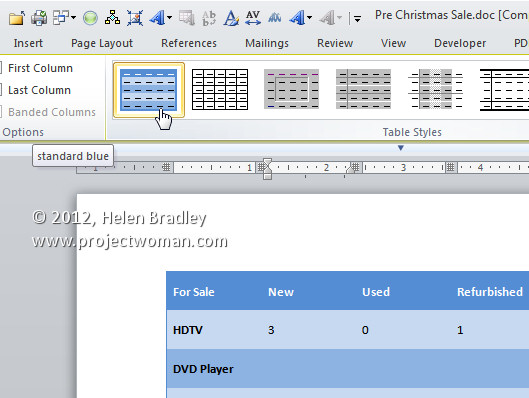 Create a custom table format in Word