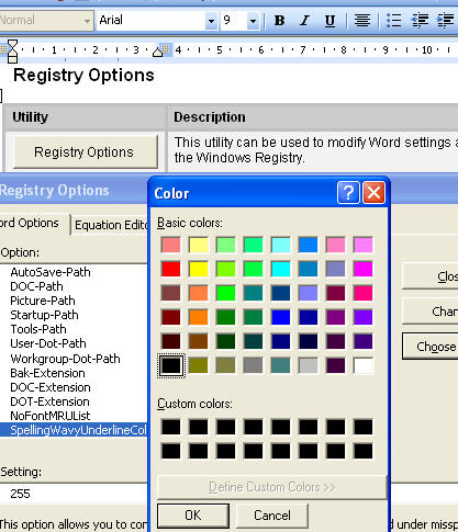 change the color of the wavy underlines in word