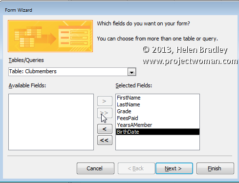 create a form in Access using the Form wizard