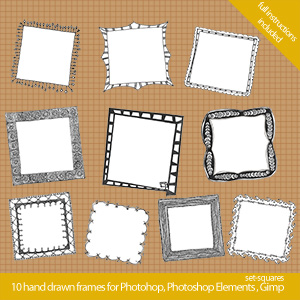 square hand drawn doodle frames for photoshop, royalty free stock images