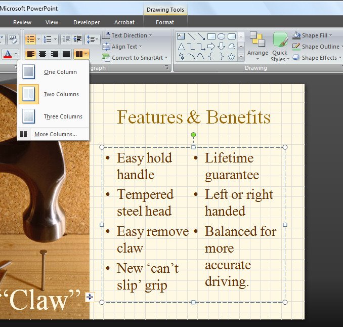 how to do two columns in powerpoint