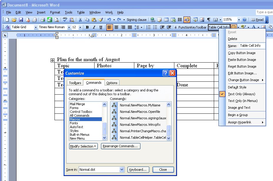 change one cell size table in word for mac