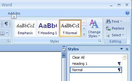 how to remove style pane in word