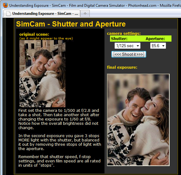 photon simulator showing how shutter speed and aperture relate when taking photos